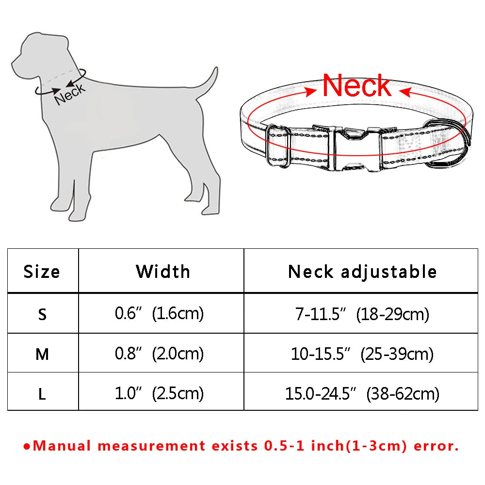 Personazlied Dog Collar Nylon Reflective Dog Pet Collars Customized Pet Collar With Anti-lost Tag For Small Medium Dogs