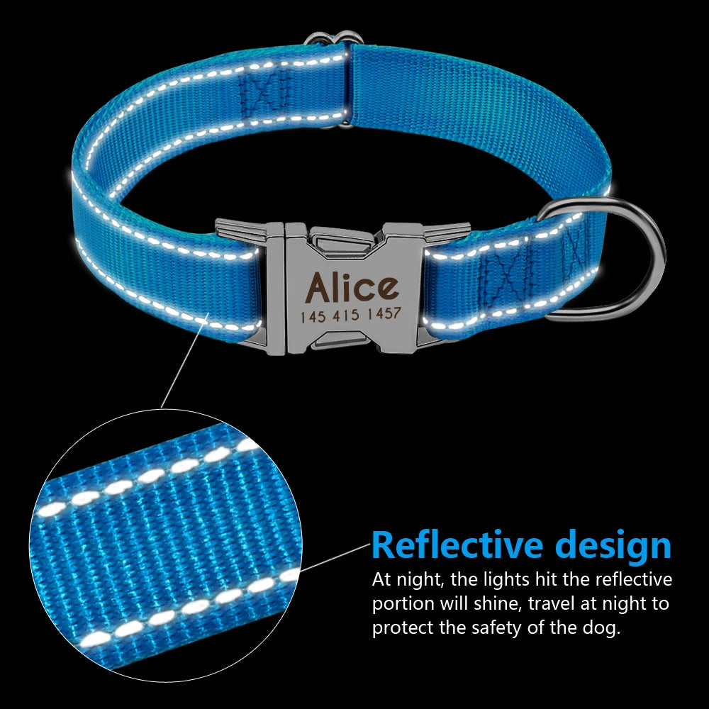 Personazlied Dog Collar Nylon Reflective Dog Pet Collars Customized Pet Collar With Anti-lost Tag For Small Medium Dogs