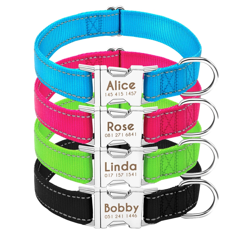 Personazlied Dog Collar Nylon Reflective Dog Pet Collars Customized Pet Collar With Anti-lost Tag For Small Medium Dogs