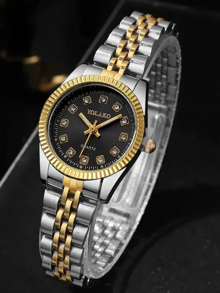 1 Piece Of Women's Fashionable Luxury Round Alloy Dial With Diamond Strap And Quartz Watch