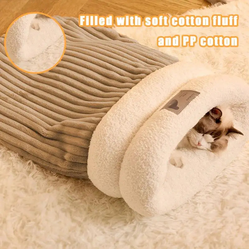 Cat Sleeping Bag Semi-Enclosed Cats Dogs Warming Pad Soft Plush Winter Warm Cozy Beds Accessories For Cats Small Dog