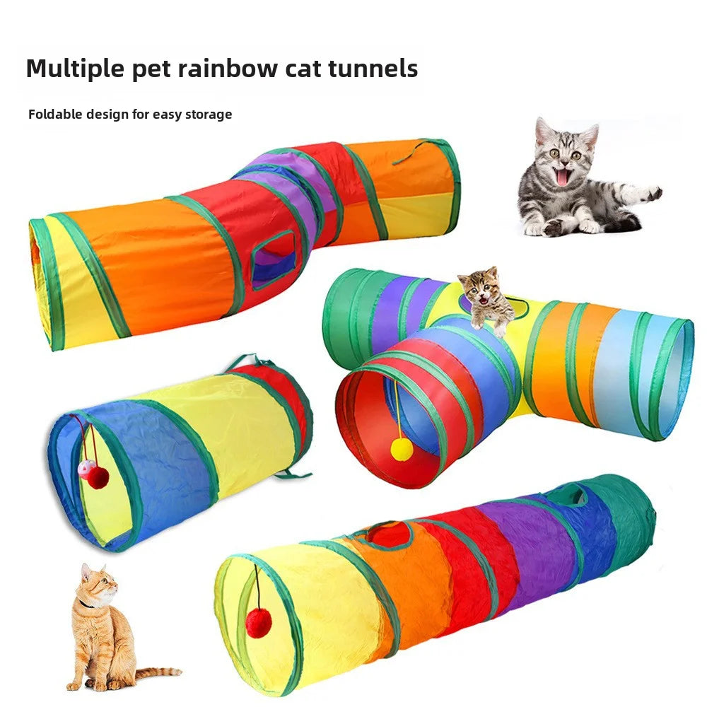 Jouet transfrontalier pour chat de compagnie, nouveau tunnel arc-en-ciel pour chat, piste pour animal de compagnie, passe en diamant, dragon roulant, fabricant en stock