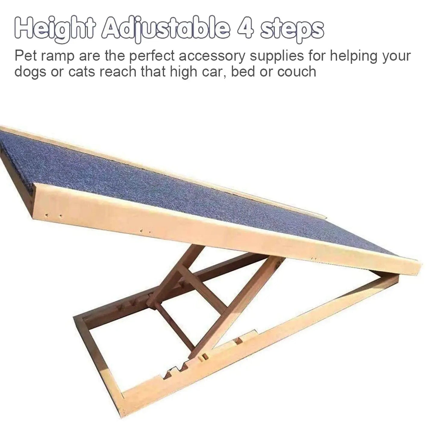 Solid Wooden Pet Ramp Car Dog Ladder - 4-Height Adjustable with Non-slip Carpet Safety Pets Ladder - Wooden Dog Ramp Pet Puppy