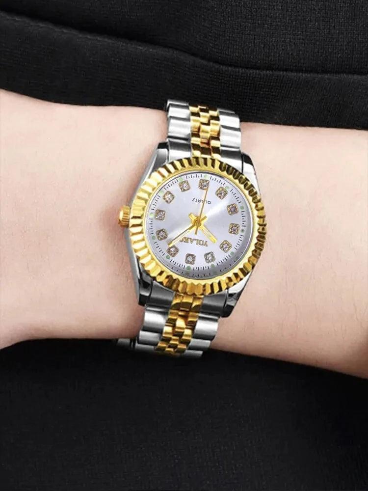 1 Piece Of Women's Fashionable Luxury Round Alloy Dial With Diamond Strap And Quartz Watch