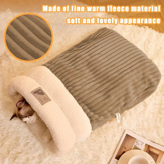 Cat Sleeping Bag Semi-Enclosed Cats Dogs Warming Pad Soft Plush Winter Warm Cozy Beds Accessories For Cats Small Dog