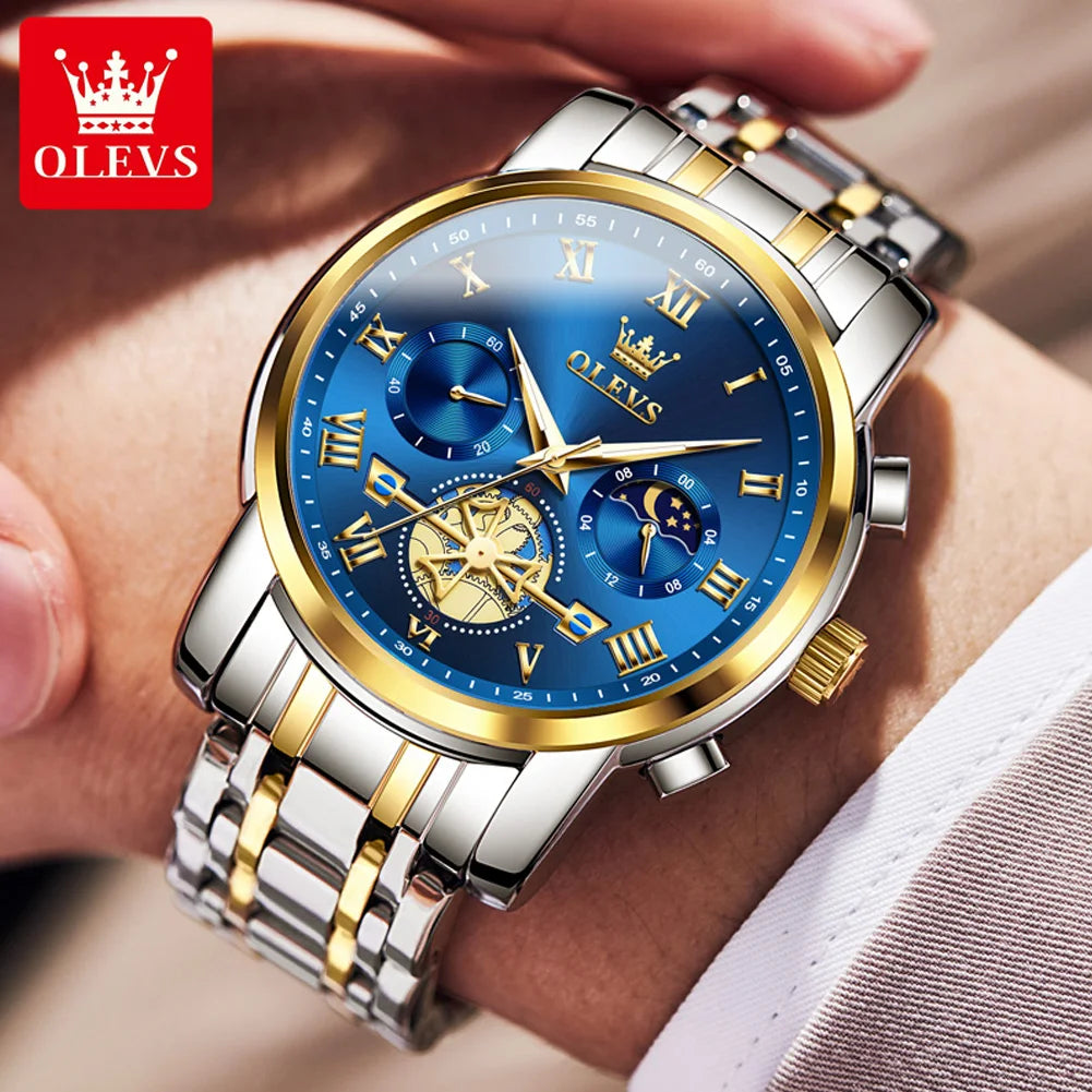 OLEVS Hot Chronograph Mens Watches Top Brand Luxury Sport Watch for Men Fashion Tourbillon Decorate Waterproof Quartz Wristwatch