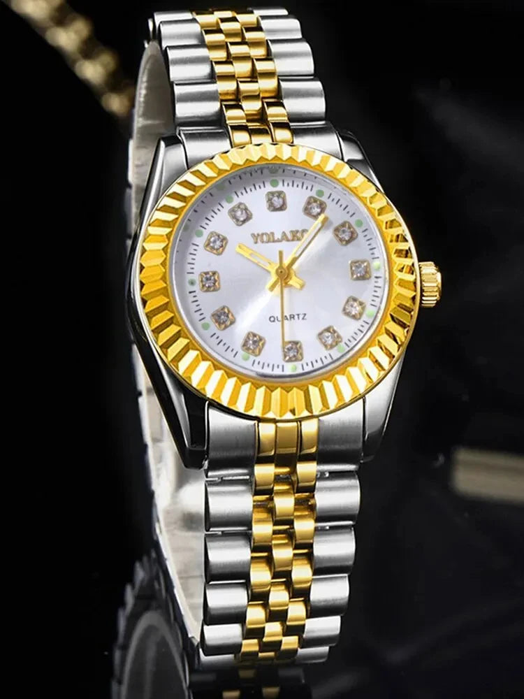 1 Piece Of Women's Fashionable Luxury Round Alloy Dial With Diamond Strap And Quartz Watch