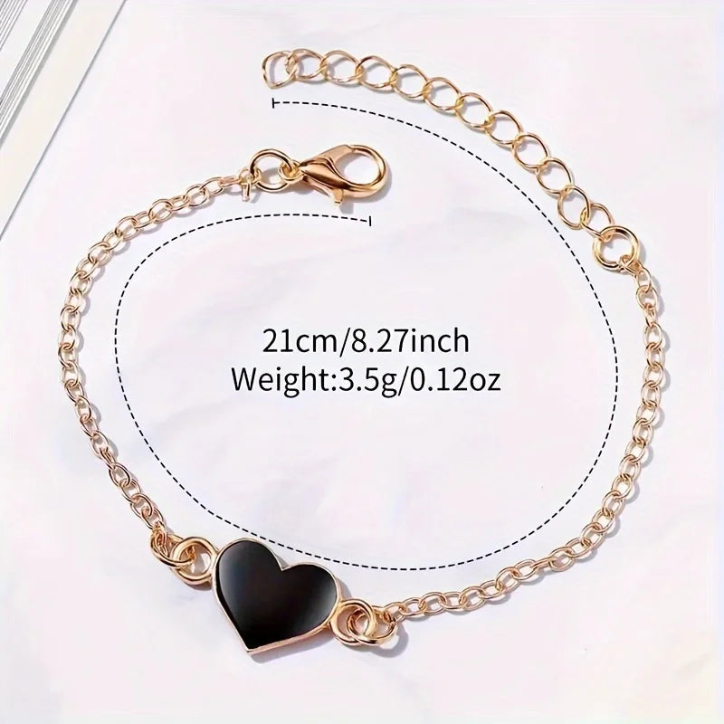 2pcs Rose Black Square Quartz Watches Alloy Case and Heart Shape Bracelet, Valentine's Day Gifts for Her