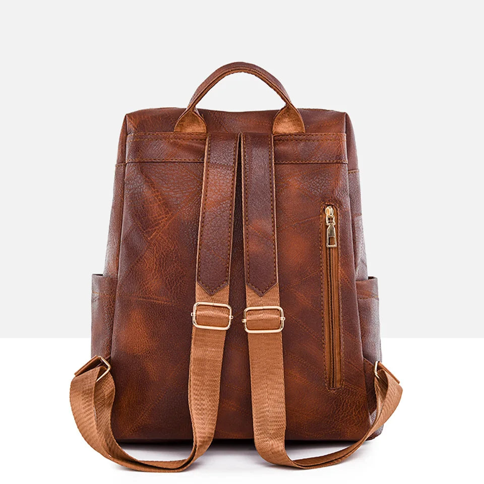 Trendy Women's Backpack Vintage Pu Leather Daypack Brown  Casual Travel Bag Retro Student School Bag Sac