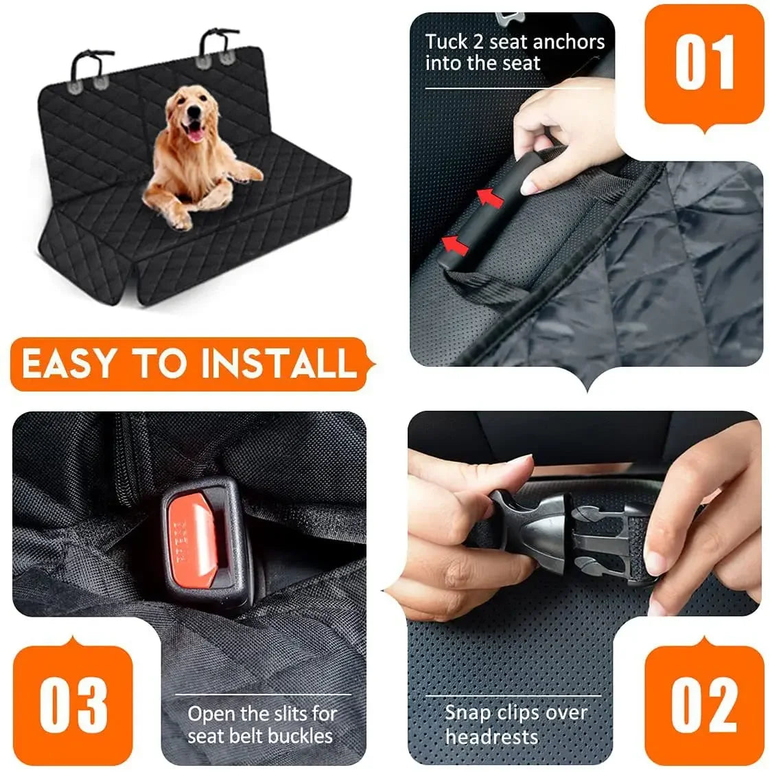 Housse de protection pour siège arrière de voiture pour chien Housse de siège pour animal de compagnie imperméable et résistante à la saleté Hamac à bandoulière noir Matelas de voyage pour animaux de compagnie