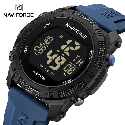 NAVIFORCE Men's Fashion LCD Digital Wristwatch 50m Waterproof Sports Silicone Strap Watches for Man Casual Electronic Male Clock