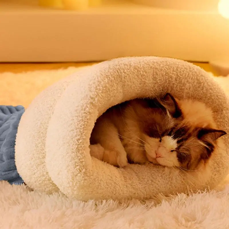 Cat Sleeping Bag Semi-Enclosed Cats Dogs Warming Pad Soft Plush Winter Warm Cozy Beds Accessories For Cats Small Dog