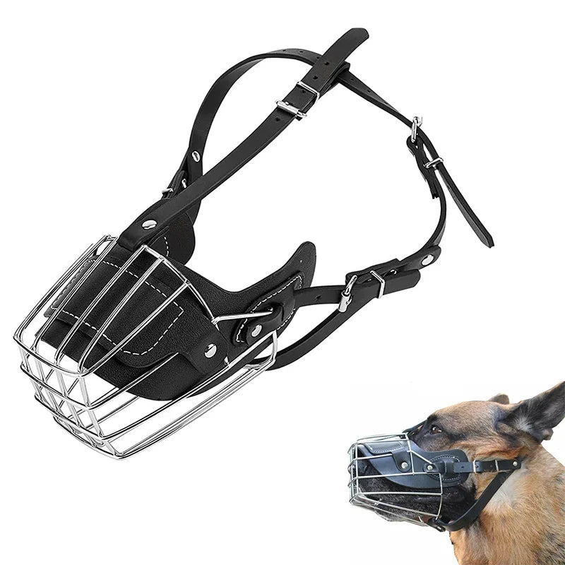 Housse de protection en cuir pour la bouche du chien Muselière en métal réglable et respirante pour animaux de compagnie Muselière anti-morsure pour panier sans cruauté Accessoires pour chiens