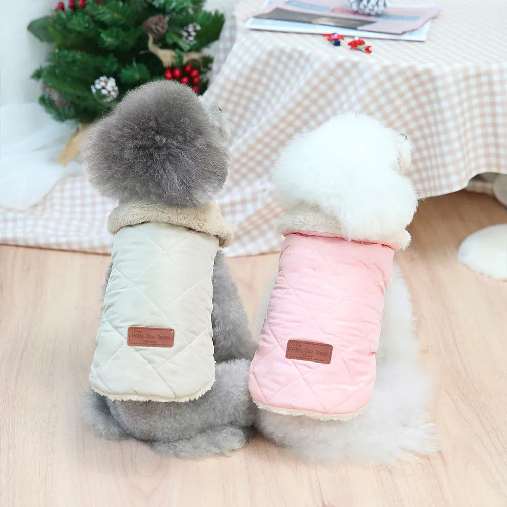 Vêtements chauds pour chiens et chats Chihuahua, col en fourrure d'hiver, manteau pour petits chiens, chiot, veste en coton épais, tenues pour petits chiens, carlin