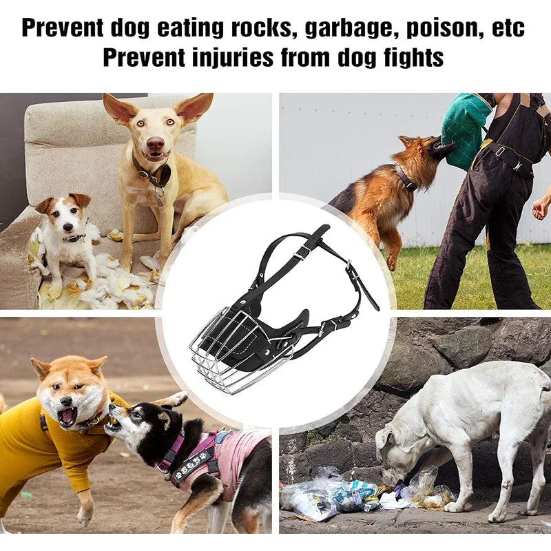 Housse de protection en cuir pour la bouche du chien Muselière en métal réglable et respirante pour animaux de compagnie Muselière anti-morsure pour panier sans cruauté Accessoires pour chiens