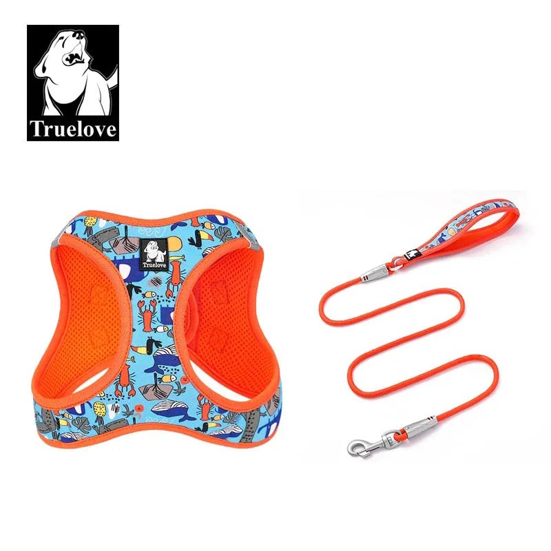 Ensemble harnais et laisse pour animaux de compagnie en maille florale Truelove - Doux, durable, réfléchissant - Idéal pour les chiens de petite et moyenne taille, extérieur TLH3016+TLL25761