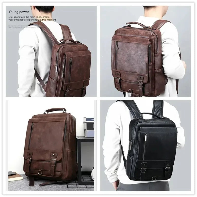 New Men's Fashion Leather Bags Men Backpack Business Male 15.6" Laptop Bag Daypacks Large Capacity Travel College School Bag