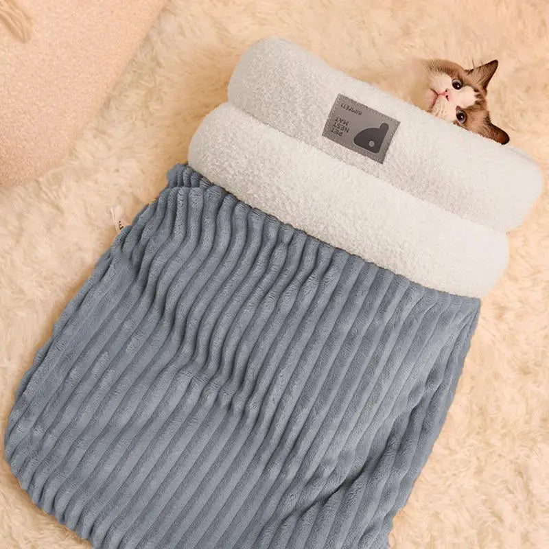 Cat Sleeping Bag Semi-Enclosed Cats Dogs Warming Pad Soft Plush Winter Warm Cozy Beds Accessories For Cats Small Dog