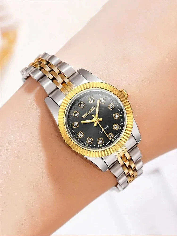 1 Piece Of Women's Fashionable Luxury Round Alloy Dial With Diamond Strap And Quartz Watch