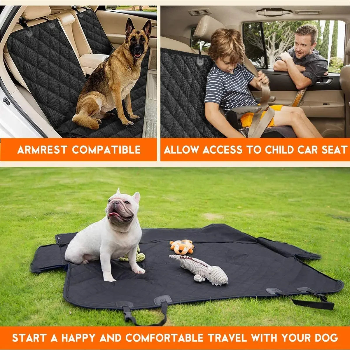 Housse de protection pour siège arrière de voiture pour chien Housse de siège pour animal de compagnie imperméable et résistante à la saleté Hamac à bandoulière noir Matelas de voyage pour animaux de compagnie