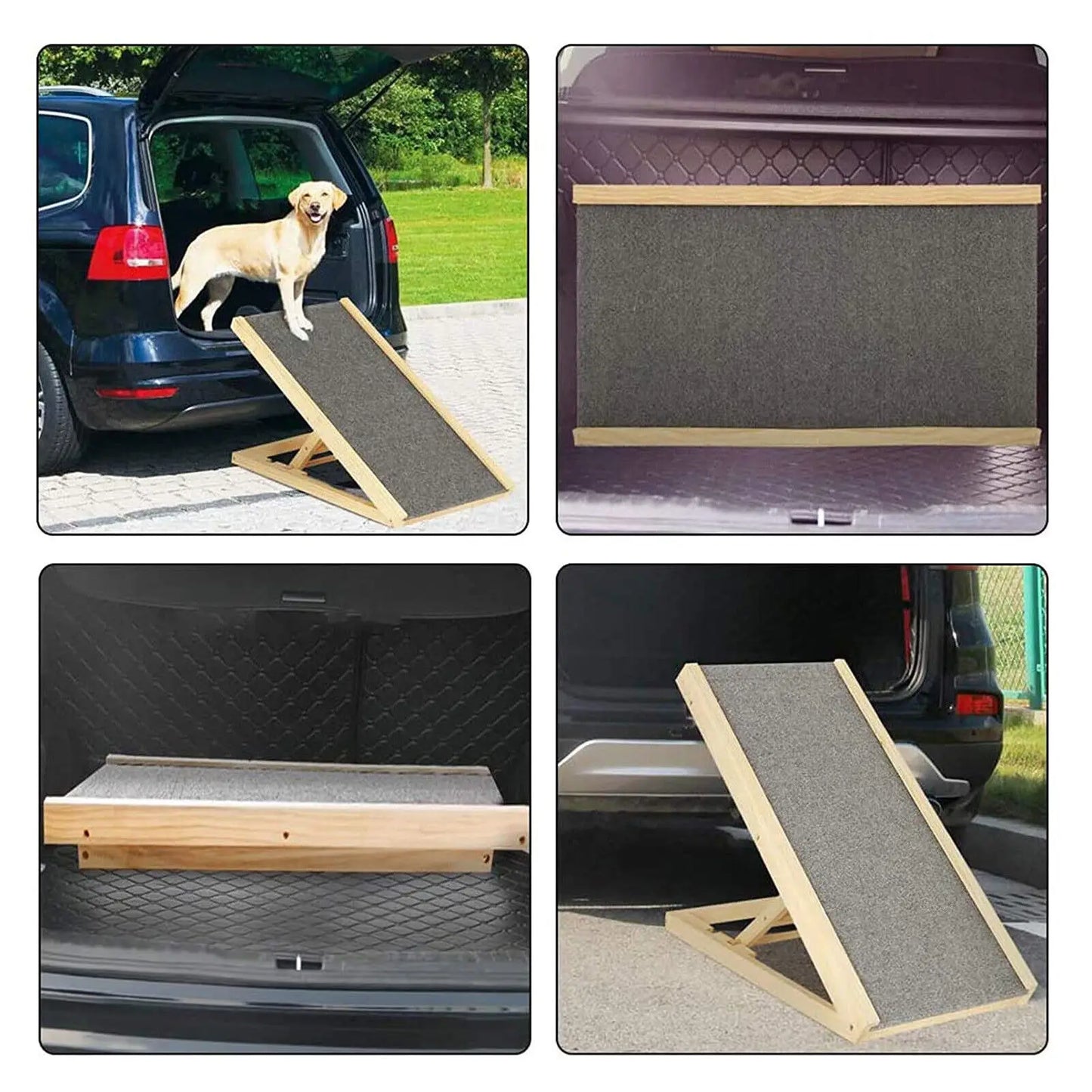 Solid Wooden Pet Ramp Car Dog Ladder - 4-Height Adjustable with Non-slip Carpet Safety Pets Ladder - Wooden Dog Ramp Pet Puppy