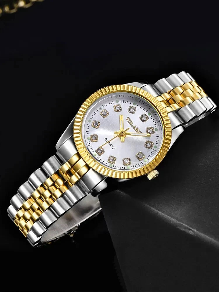 1 Piece Of Women's Fashionable Luxury Round Alloy Dial With Diamond Strap And Quartz Watch