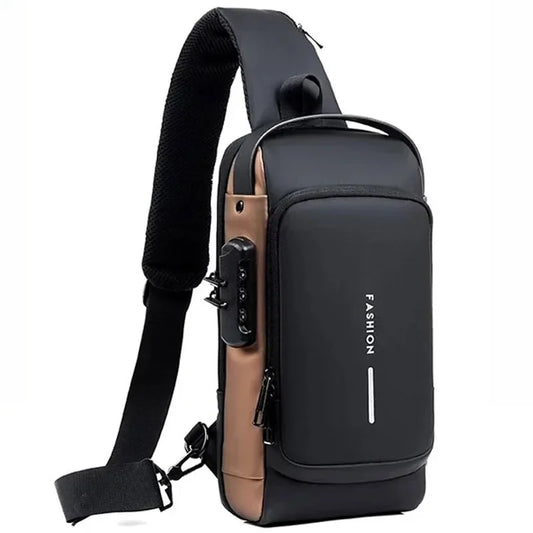 Man Bag One Shoulder Multi-function Messenger Bag Password Lock Sports Bike Bag Waterproof USB Charging Port Anti-theft Chest BA