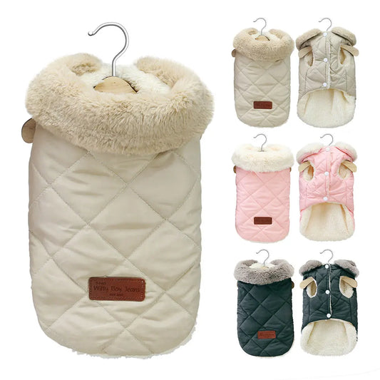 Vêtements chauds pour chiens et chats Chihuahua, col en fourrure d'hiver, manteau pour petits chiens, chiot, veste en coton épais, tenues pour petits chiens, carlin