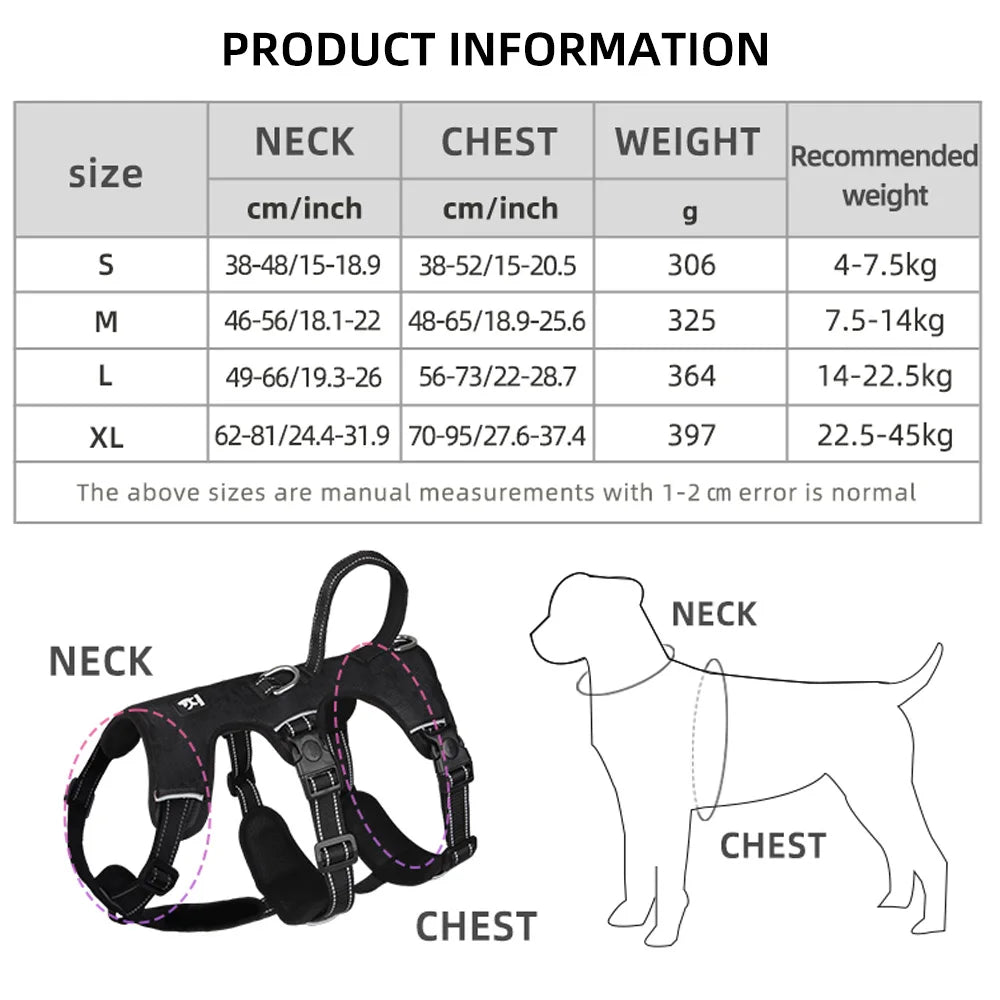 Harnais réfléchissant pour gros chien, harnais de poitrine réglable pour animaux de compagnie, antidéflagrant pour harnais Labrador, petits et grands chiens, fournitures de traction