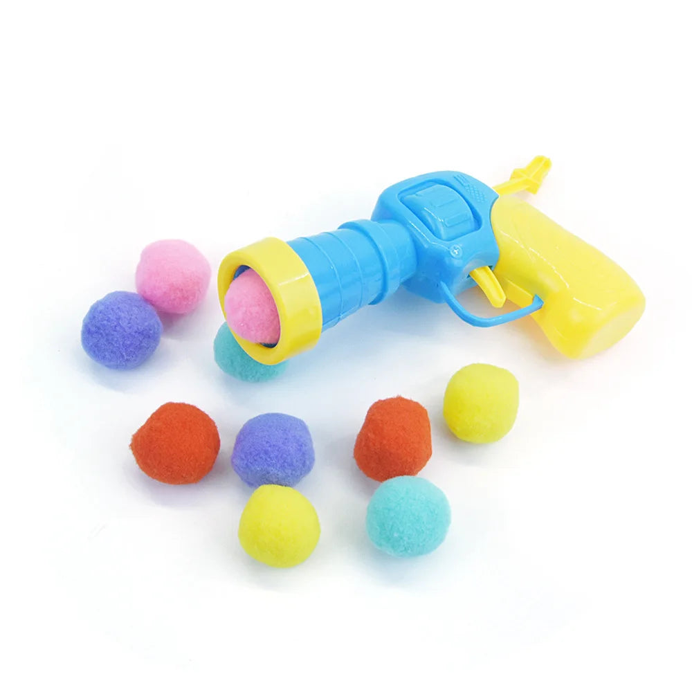 Cat Toy Ball and Launcher Set Plush Ball Interactive Plaything Safe Pom Pom Balls for Indoor Cats Kitten Puppy Dog Pet Gifts