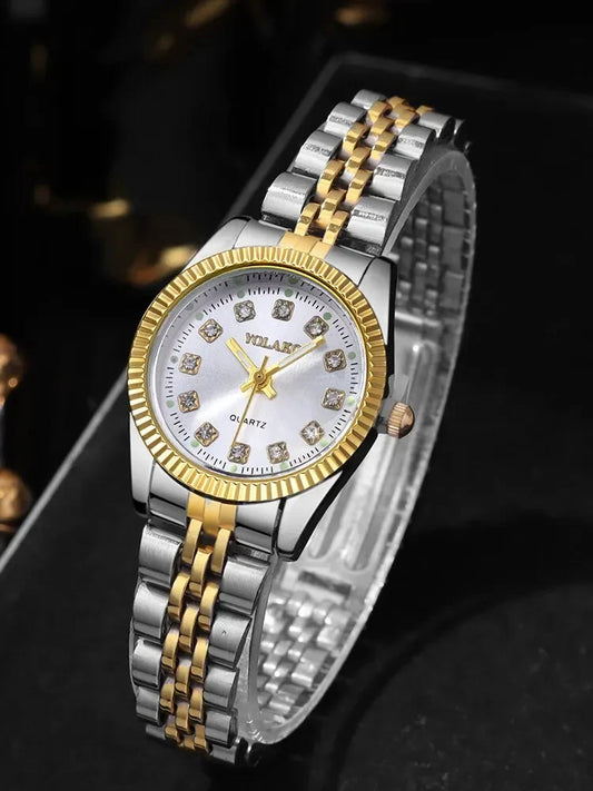 1 Piece Of Women's Fashionable Luxury Round Alloy Dial With Diamond Strap And Quartz Watch