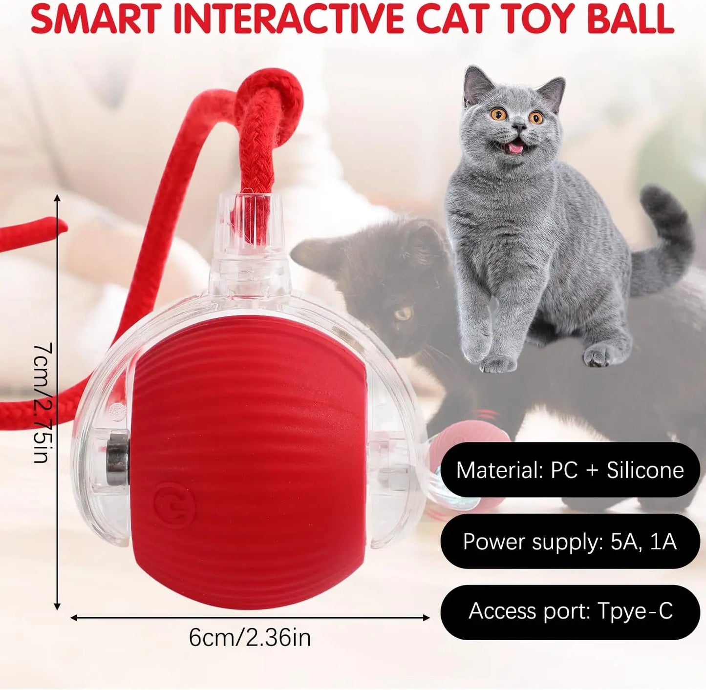 Interactive Rolling Cat Ball, Dog Toys Rolling Ball for Indoor, 360° Smart Automatic Rolling Pet Ball,  Self Rolling Ball