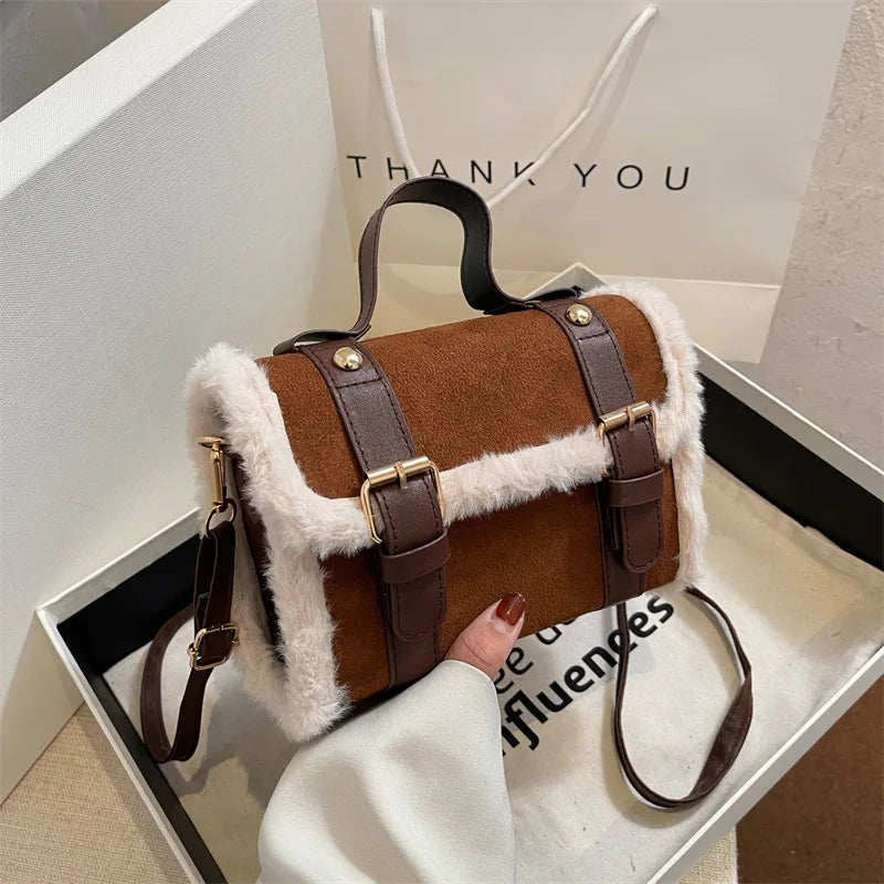 Winter Crossbody Bags for Women Shoulder Bag New Lamb Plush Velvet Bag Lady Small Square Handbag French Korea Style ショルダーウォレット