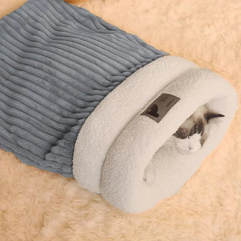 Cat Sleeping Bag Semi-Enclosed Cats Dogs Warming Pad Soft Plush Winter Warm Cozy Beds Accessories For Cats Small Dog