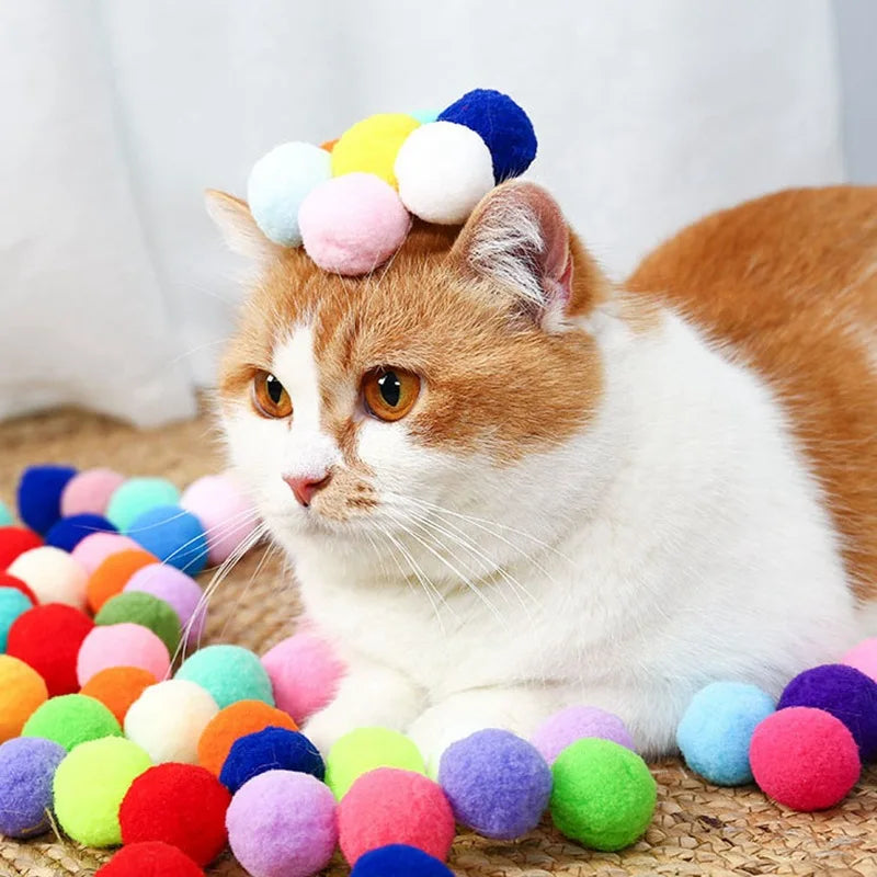 Cat Toy Ball and Launcher Set Plush Ball Interactive Plaything Safe Pom Pom Balls for Indoor Cats Kitten Puppy Dog Pet Gifts